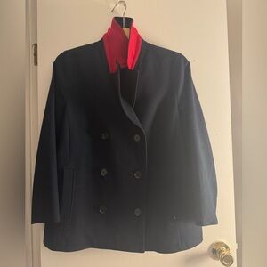 Talbots Navy Pea Coat with Red Collar